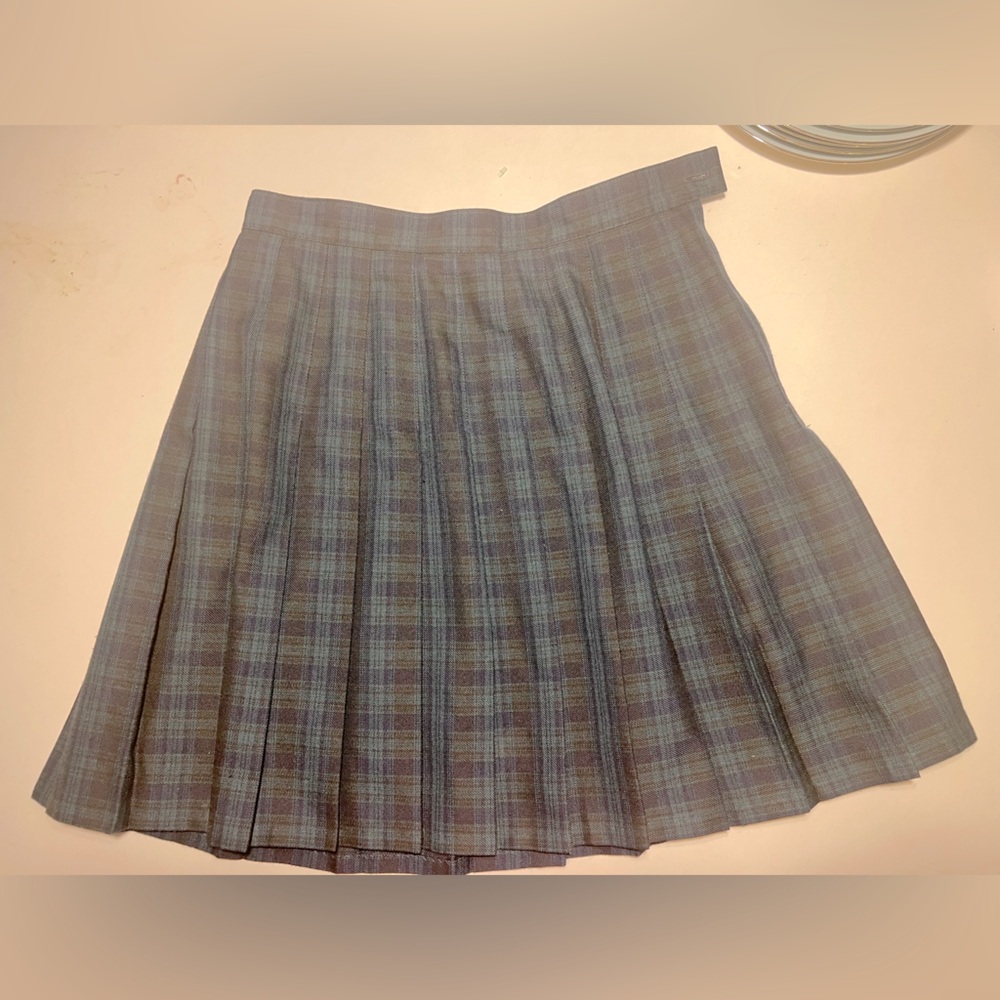 VTG 80s Classic Navy and Green Plaid Pleated Schoolgirl Skirt Sz 10